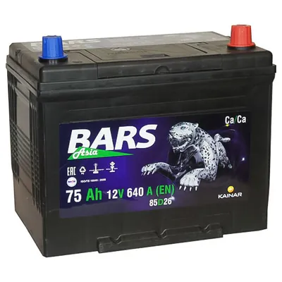 Аккумулятор BARS 75 Ач 640 А (EN), обратная полярность, D26