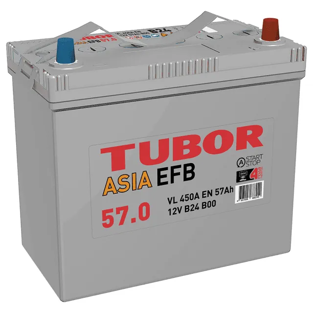 Аккумулятор TUBOR 57 Ач 450 А (EN), обратная полярность, B24